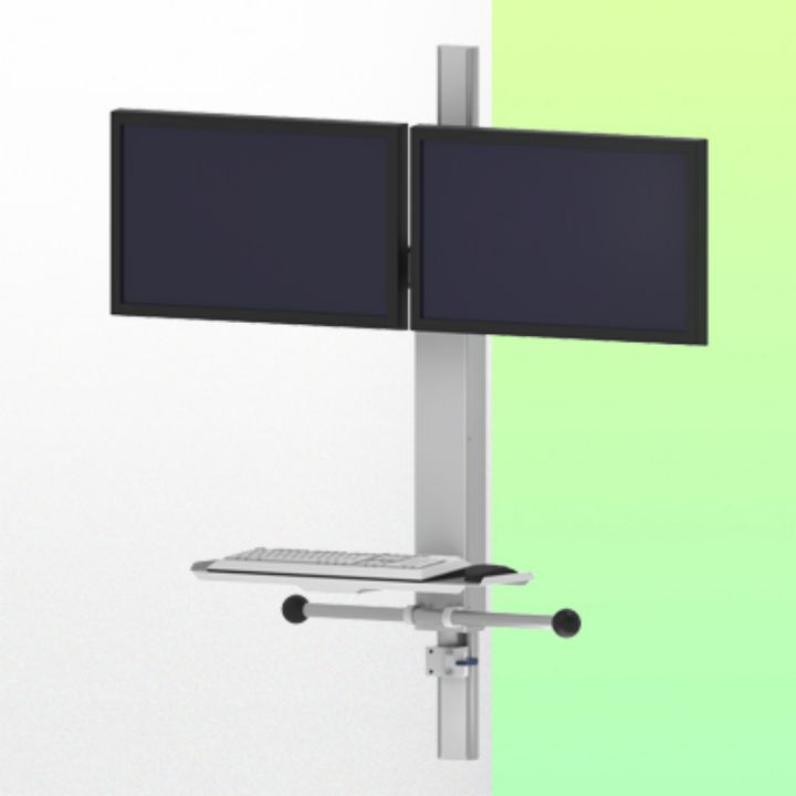 Combo Lift Dual medische armen voor twee monitoren, toetsenbord en muis in hoogte verstelbaar